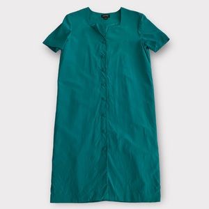 Vintage Shomi Women’s Dress Size 6 100% Silk Midi Button Front Shift Teal Modest